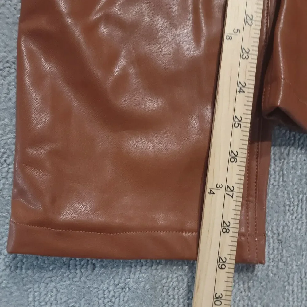 Abercrombie Fitch 90s Ultra High Rise Straight Faux Leather Pants Women 27 Brown